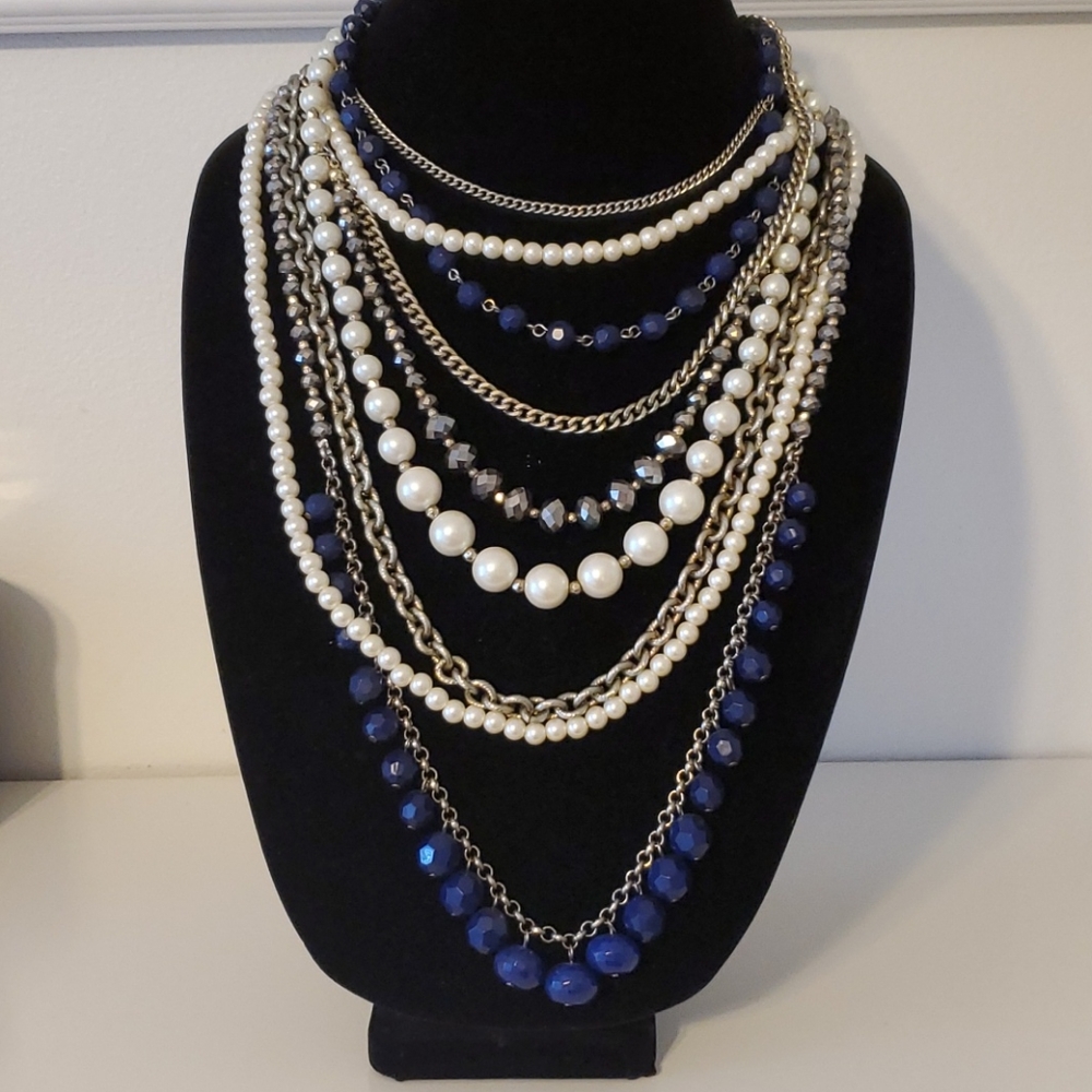 Pearl, Navy, Gold layered necklace